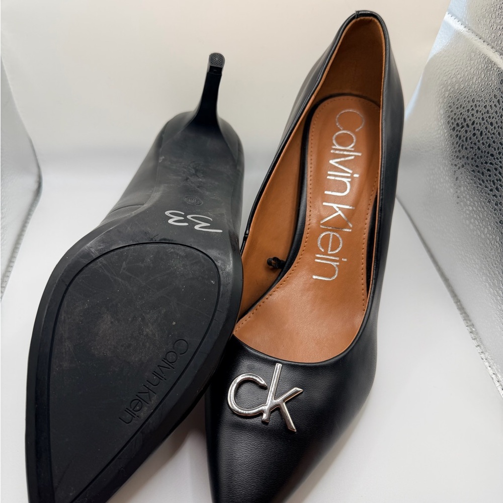 Calvin Klein Black Heels with Silver Accent
